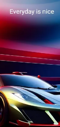 This phone live wallpaper features a stunning red and black sports car driving down a winding road with colorful neon lights creating an electrifying effect