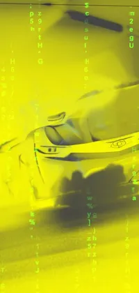 This phone live wallpaper features a yellow background with a close-up of a stylish car inspired by the TVR Sagaris