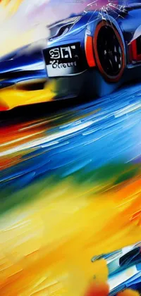 Get ready to ignite your phone screen with this vibrant phone live wallpaper! This eye-catching artwork features a striking airbrush painting of a powerful racing car speeding on a track