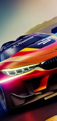 This live wallpaper for your phone features a high-octane close-up of a race car on the track