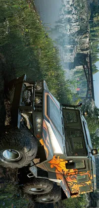 "Get a stunning live wallpaper for your phone featuring an old, rusty truck sitting on the side of a hill