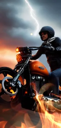 Looking for a stunning live wallpaper for your phone? This one features an epic scene of a motorcycle rider, painted with vivid colors and high-quality details