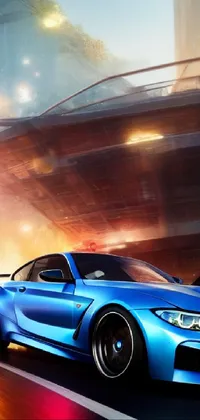 Looking for a stunning live wallpaper for your phone? Check out this concept art by a talented 3D modeler featuring a sleek blue sports car cruising through a busy city