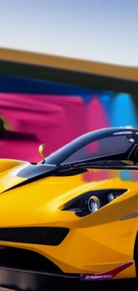 This live wallpaper features a dynamic yellow sports car driving on a race track