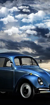 This <a href="/">live phone wallpaper</a> features a blue car boxed in a field with cloudy sequences of daylight
