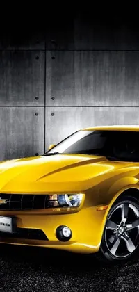 Check out this high-quality phone live wallpaper featuring a stunning yellow Chevrolet Camaro parked in a busy Beijing parking lot
