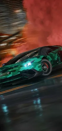 Get ready to hit the race track with this stunning green sports car live wallpaper for your phone