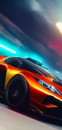 This live wallpaper showcases a high-performance sports car driving on a futuristic track, with concept art that's bold and striking