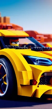 This phone live wallpaper flaunts a Lego model of a yellow sports car created in vivid detail