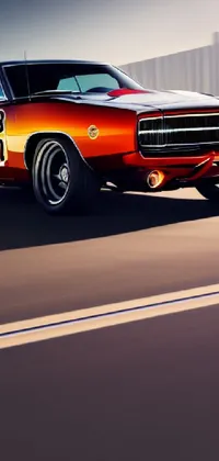 Get ready to rev up your phone's home screen with this stunning live wallpaper featuring an orange muscle car in all its glory