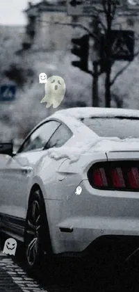 Transform your phone's background into an exhilarating scene with this white Mustang live wallpaper