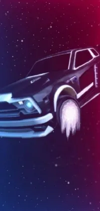 This dynamic live phone wallpaper showcases a stunning image of a muscle car with a rocket exhaust, inspired by space art and styled after a Mustang