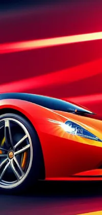 This phone live wallpaper showcases a stunning red sports car driving down a street, created using intricate vector art