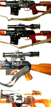 This live wallpaper features a collection of Soviet-style guns arranged in an eye-catching display, set against a dark background