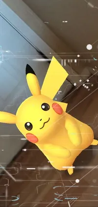 The Pikachu Live Wallpaper for phones is a dynamic, vibrant scene of the beloved character flying in front of a 3D door hologram