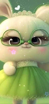Bring life to your device with this adorable live wallpaper featuring a cartoon bunny wearing glasses and a green dress