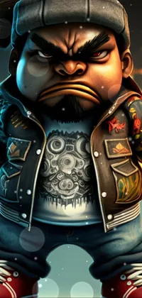Looking for a phone live wallpaper that combines the tough with the cute? Look no further than this one from Eddie Mendoza! This cartoon character wears a leather jacket and sports tattoos on his arms, while the 3D render gives him a delightful and adorable look