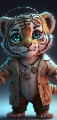 This tiger live wallpaper features a cute and playful tiger wearing a jacket in vibrant colors
