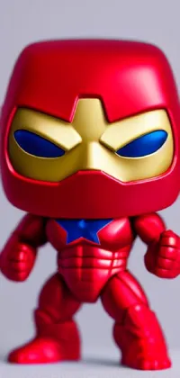 This live wallpaper features a highly detailed close-up photo of a pop art style toy inspired by Ironman