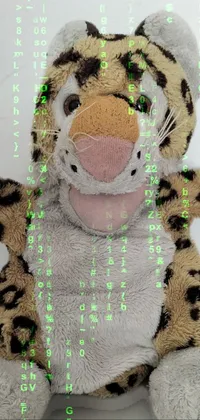 This live phone wallpaper showcases a cute and fuzzy stuffed animal in a front-facing pose, set against a background that resembles a tiger skin
