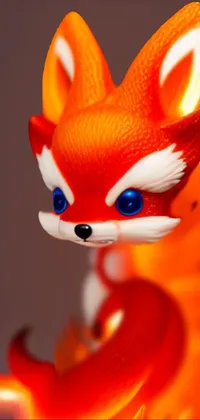 Download this stunning live wallpaper featuring a toy figurine of a fox by Kanō Tan'yū with bright glowing LED-like eyes and intricate details
