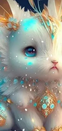 This stunning phone live wallpaper features a beautiful white cat with striking blue eyes, designed in digital art style by talented Yang J