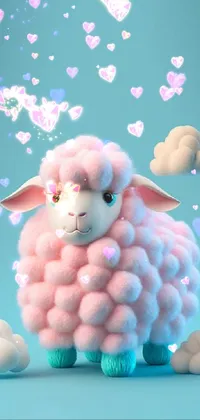 This charming live wallpaper features a delightful pink sheep surrounded by fluffy white clouds set on a serene blue background