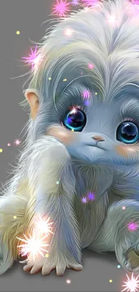 This live wallpaper features an adorable white monkey with blue eyes