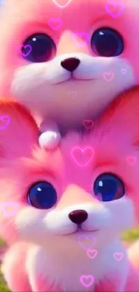 This delightful phone live wallpaper showcases a pair of pink foxes snuggled atop each other