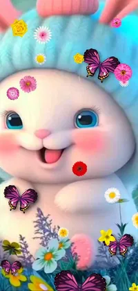 Looking for a charming and adorable phone live wallpaper? Look no further than this cartoon bunny sitting in a field of flowers! With its beautiful smiling face, this wallpaper is perfect for anyone looking to add a touch of cuteness to their phone background