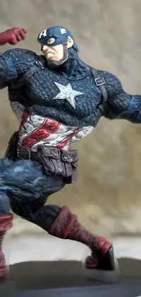 This high-quality phone live wallpaper features a close-up shot of a Captain figurine striking a heroic kicking pose