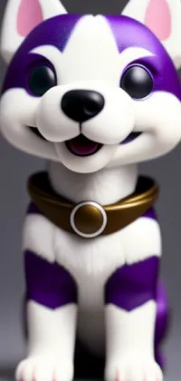 This phone live wallpaper showcases a toy dog wearing a collar and purple armor, giving it a regal stamp