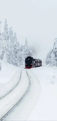 Bring the winter wonderland to your phone with this live wallpaper featuring a charming train journeying through a serene and snow-covered forest