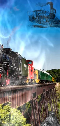 Transform your phone screen with a stunning live wallpaper featuring a roaring steam train on a bridge in Iowa