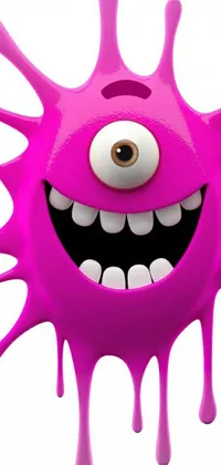 Looking for a fun and unique live wallpaper for your phone? Check out this pink cartoon germle! The digital art creation features an adorable character with a big smile on its face in an extreme closeup shot
