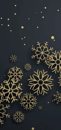 This elegant live phone wallpaper features a black and gold Christmas background adorned with falling snowflakes and intricate 3D shapes