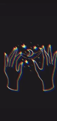 This stunning phone live wallpaper showcases an imaginative composition featuring holographic  hands touching surrounded by an intricate Tumblr-inspired design