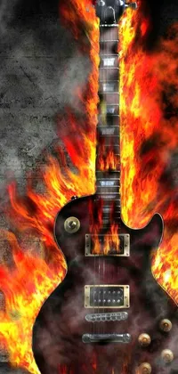 Ignite your phone screen with this fiery live wallpaper! Featuring a close-up view of a guitar set ablaze, this auto-destructive art piece is sure to capture your attention