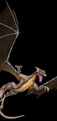 This phone live wallpaper features a stunning, ultra-realistic digital rendering of a dragon in mid-flight against a black background