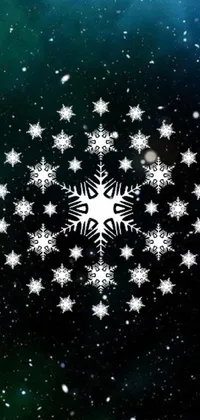 This phone live wallpaper features an enchanting snowflake design arranged in the shape of a snowflake, creating a winter wonderland effect