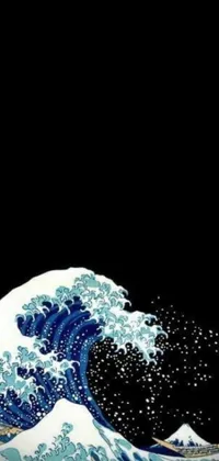 This phone live wallpaper depicts a stunning close-up of a wave in digital art style with blue and white colors