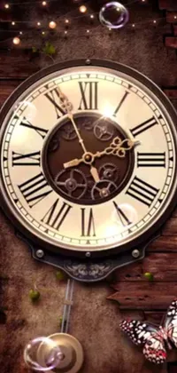 Add a touch of sophistication to your phone screen with this stunning live wallpaper! Featuring a functional clock designed with intricate baroque details, hanging against a textured brick background that pleases your eyes every time a person scrolls through their phone