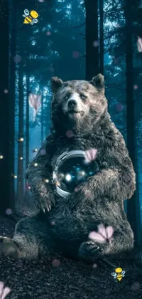 Our captivating new live wallpaper brings mystical forest vibes right to your phone screen! With a majestic bear sporting a dreamy lunar-themed attire as a central feature, she holds a magical crystal ball that illuminates the screen