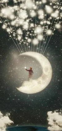 This live wallpaper for your phone displays a digital art of a snowboarder gliding atop a moon