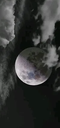 This live wallpaper is a stunning black and white photograph of a moon in the night sky
