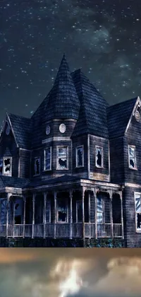 Looking for a unique and mesmerizing live wallpaper for your phone? Meet the gothic art-inspired house-in-the-air wallpaper by Maxwell Bates! This digital rendering depicts a floating house, surrounded by animated clouds and twinkling stars at night