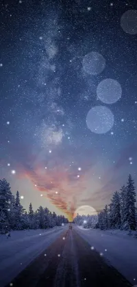 This phone live wallpaper showcases a mesmerizing winter scenery