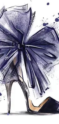 This stunning live wallpaper showcases a beautiful drawing of a navy blue woman's shoe with an umbrella by a talented sketch artist