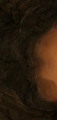 This phone live wallpaper features a stunning close-up of a face in a cave, inspired by digital art