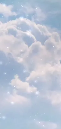 This live wallpaper features a realistic plane flying on a blue gradient background with cumulus clouds forming around it